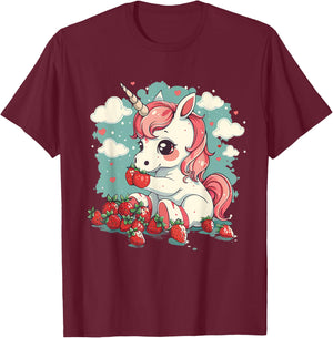 Strawberry Unicorn Cute Strawberries Fruit Animal Lover T-Shirt - T-Shirt | Maroon