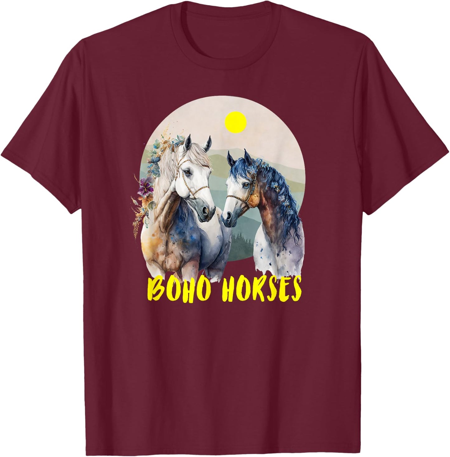 BoHo Horses T-Shirt - T-Shirt | Maroon