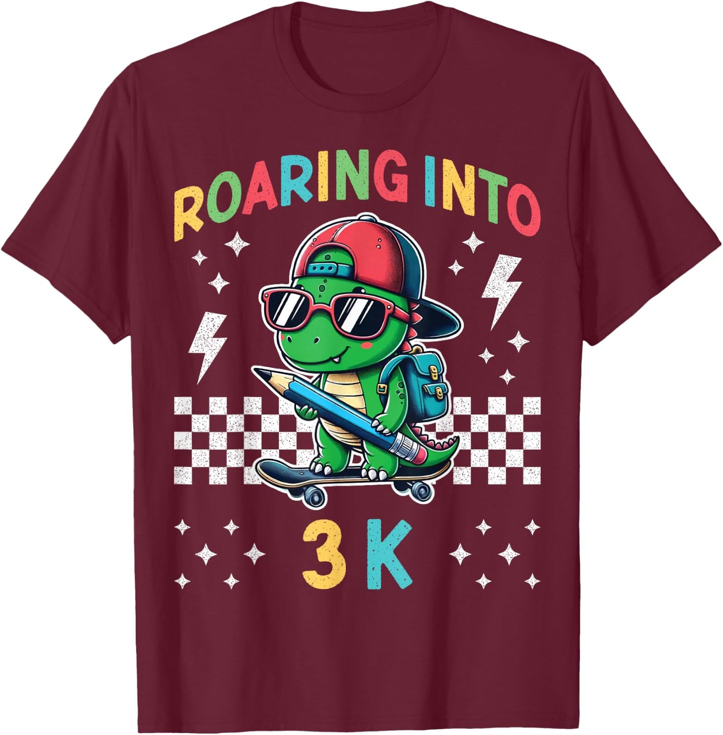 Roaring Into 3K Dinosaur First Day of K3 Kid Im Ready for 3K T-Shirt - T-Shirt | Maroon