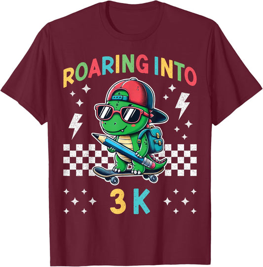 Roaring Into 3K Dinosaur First Day of K3 Kid Im Ready for 3K T-Shirt - T-Shirt | Maroon