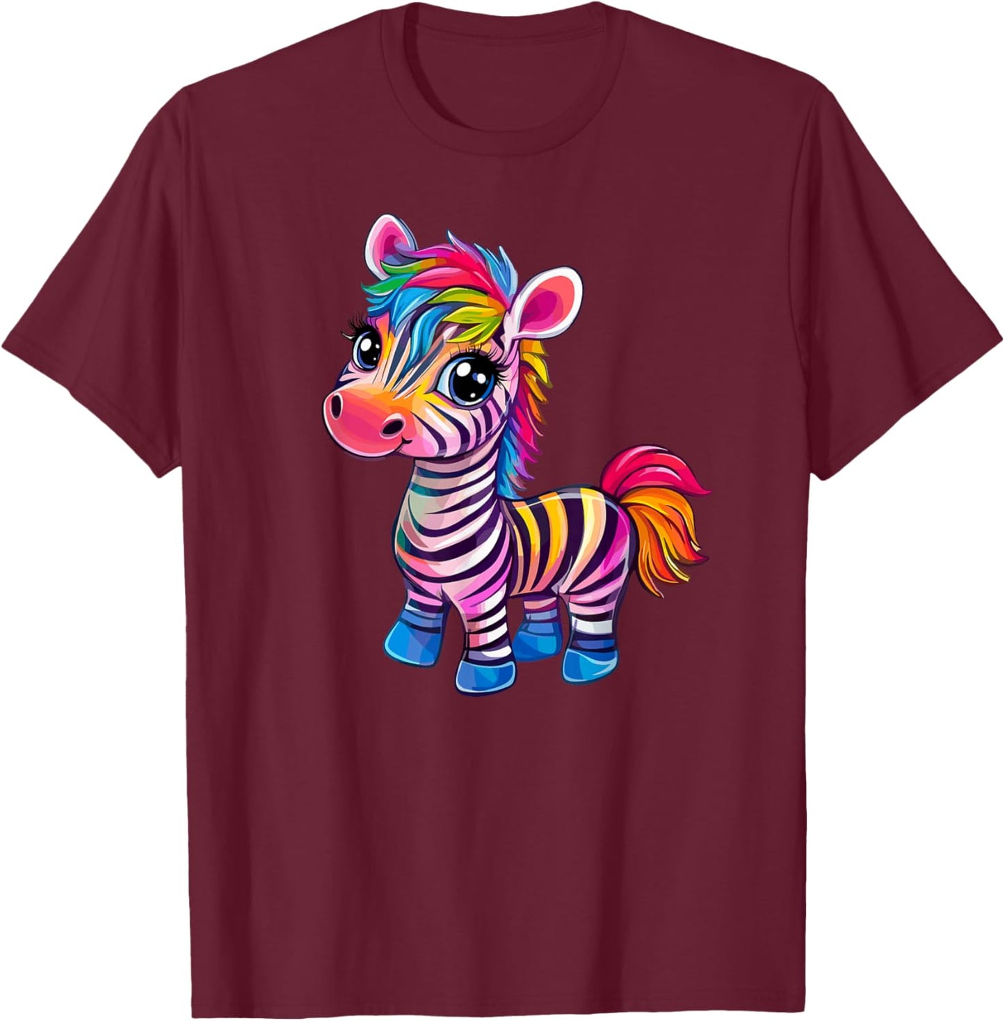 Colorful Rainbow Zebra Animal Art T-Shirt - T-Shirt | Maroon