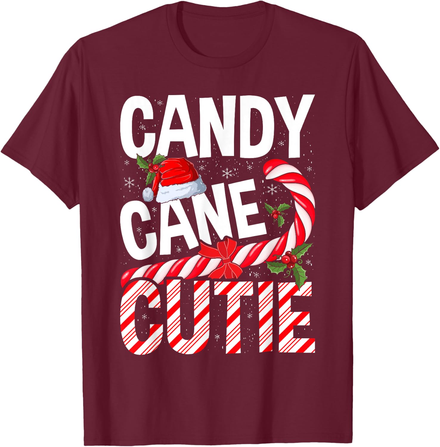Candy Cane Cutie Christmas Xmas Women Girls Kids Toddler T-Shirt - T-Shirt | Maroon