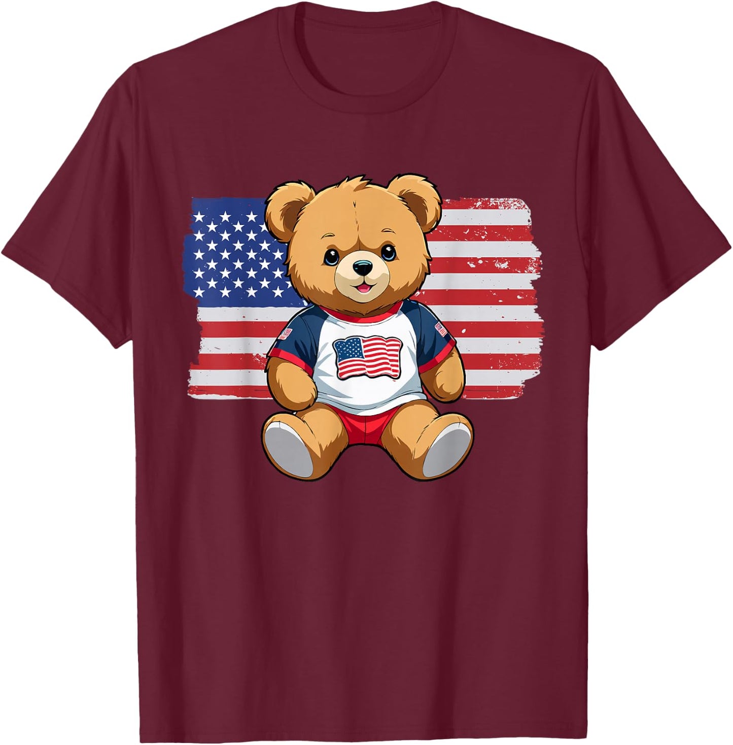 America US Flag Teddy Bear Patriot T-Shirt - T-Shirt | Maroon