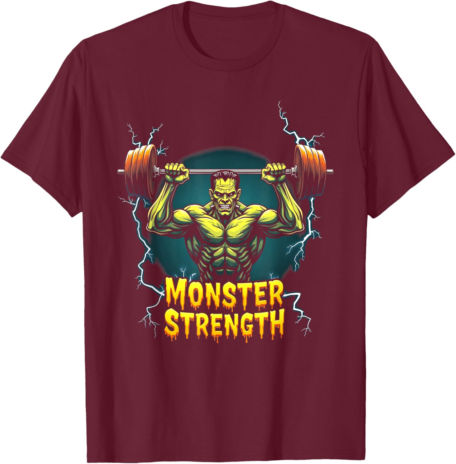Frankenstein Monster Halloween Gym Workout Monster Strength T-Shirt - T-Shirt | Maroon