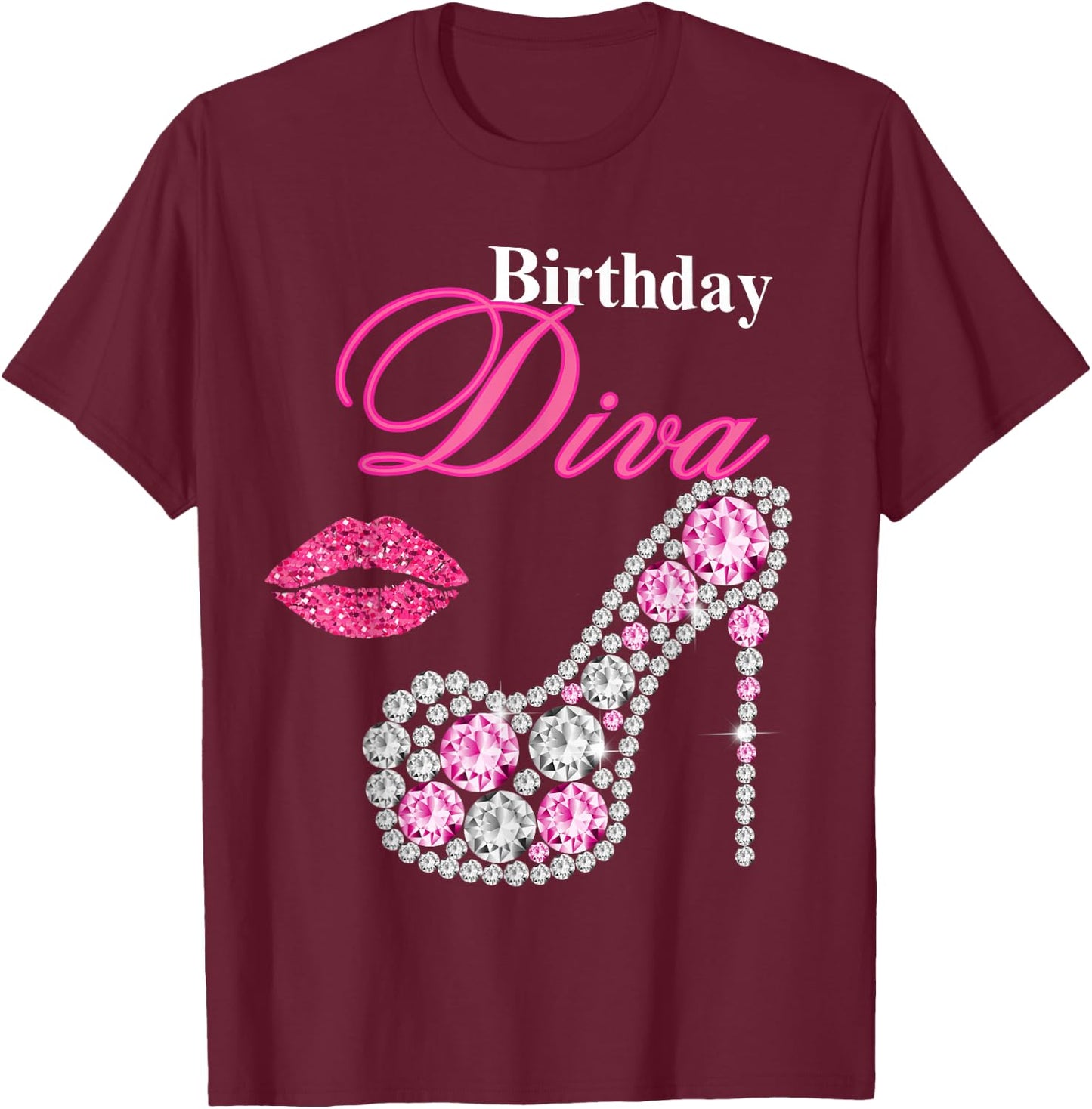 Hot Pink Lips Gifts High Heel Afro Diva Birthday Melanin T-Shirt - T-Shirt | Maroon