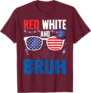 Red White And Bruh 4th Of July Boys Patriotic Teens Kids T-Shirt - T-Shirt | Maroon