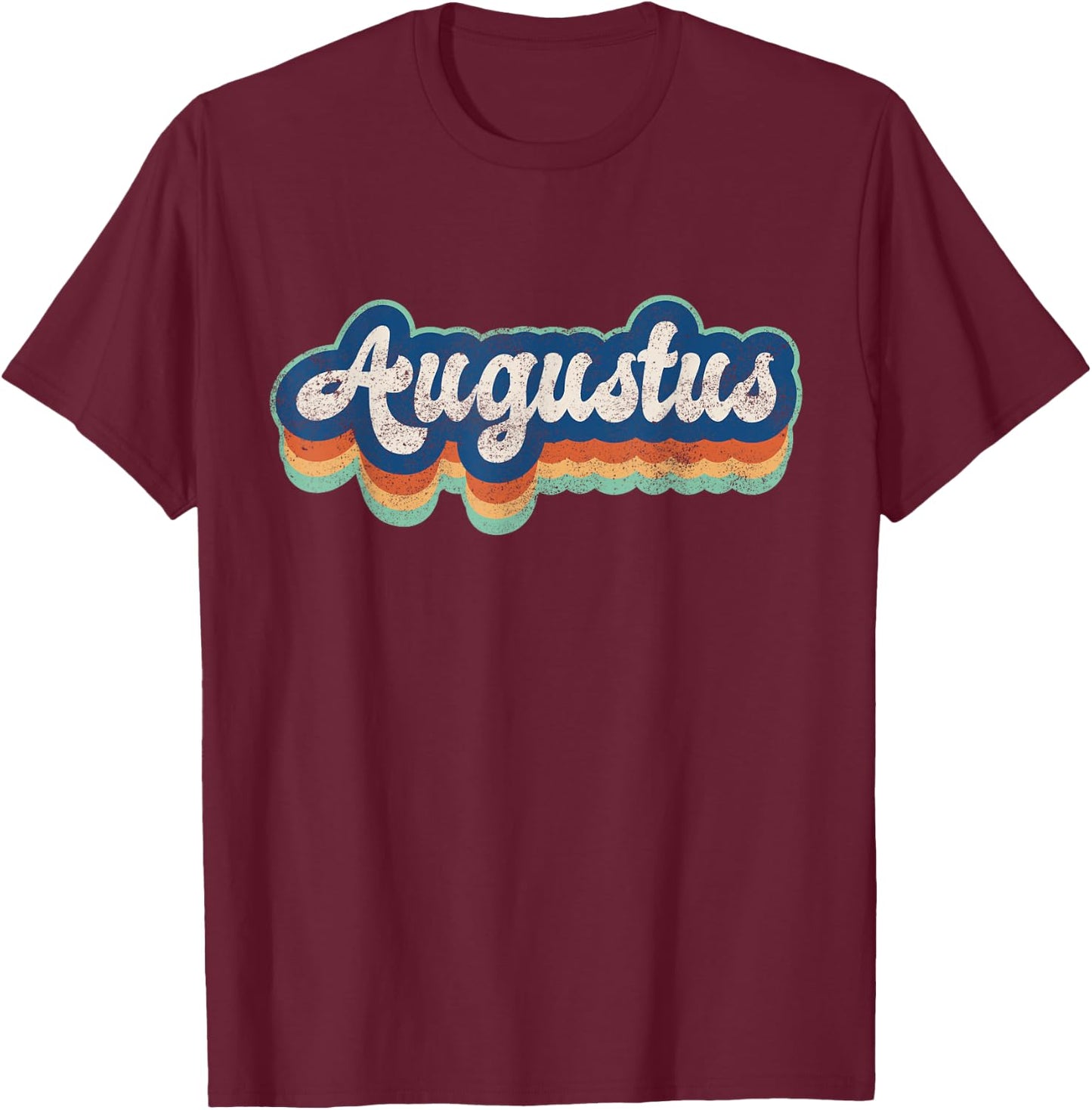Augustus First Name Boy Vintage Style 70s 80s Personalized T-Shirt - T-Shirt | Maroon