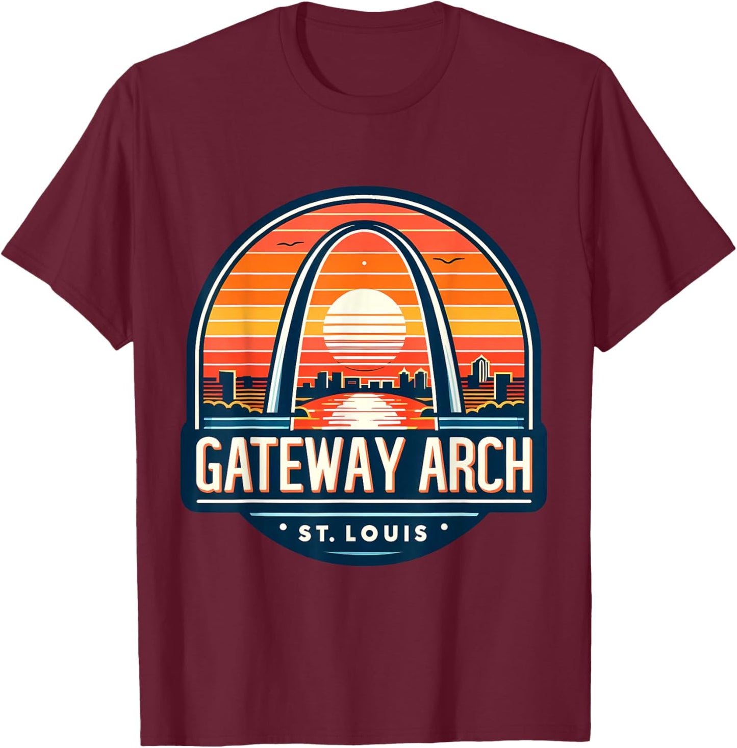 Adult Missouri Gateway Arch Vintage Black Small T-Shirt - T-Shirt | Maroon