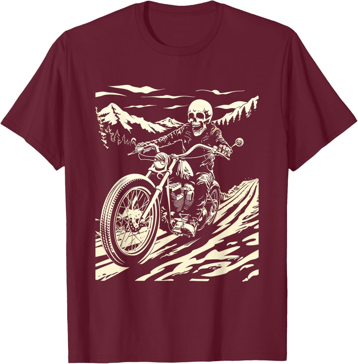 Skeleton Vintage Motorcycle Skeleton rider T-Shirt - T-Shirt | Maroon