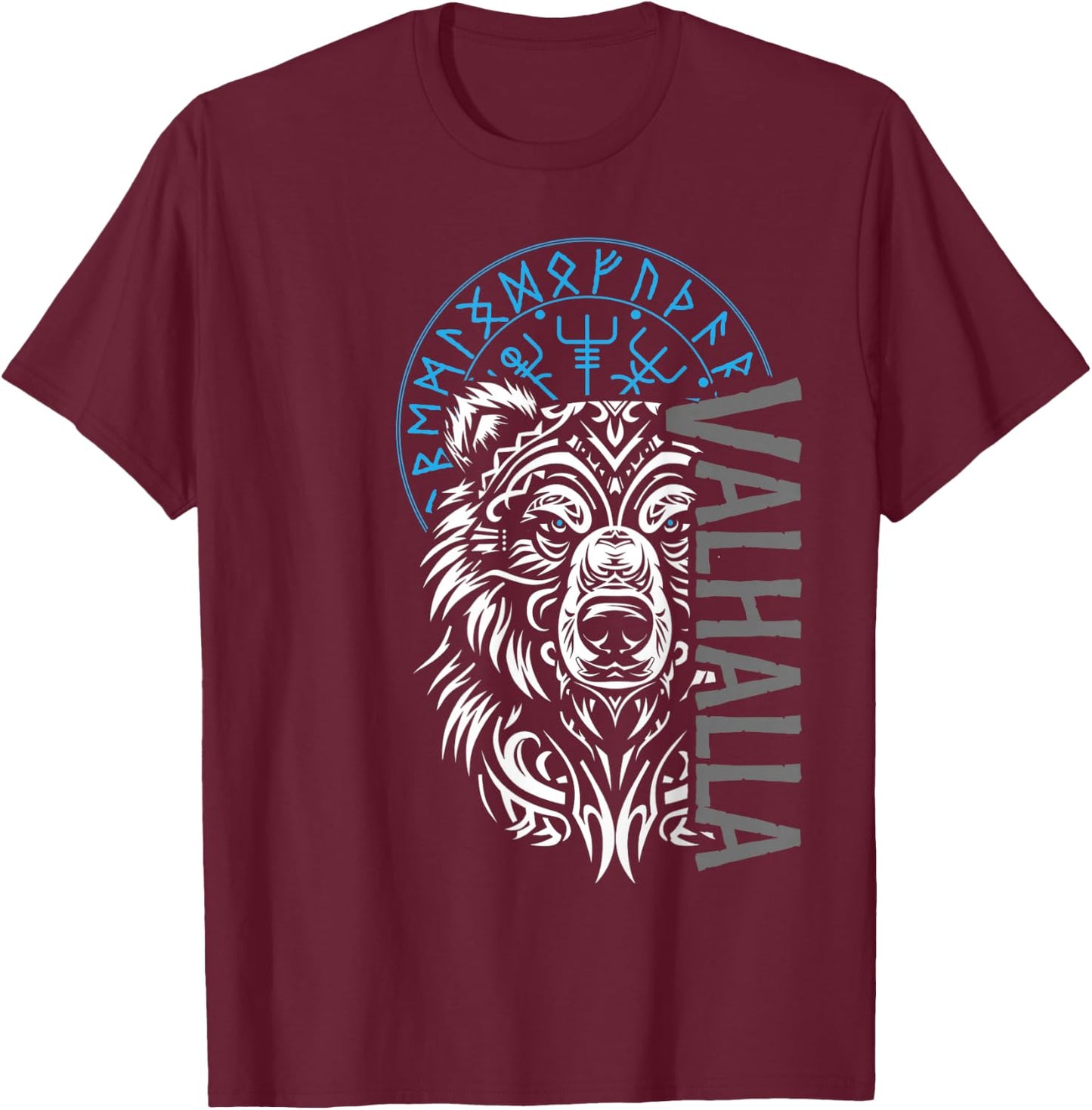 Valhalla & Viking Compass - Nordic Bear Design T-Shirt - T-Shirt | Maroon