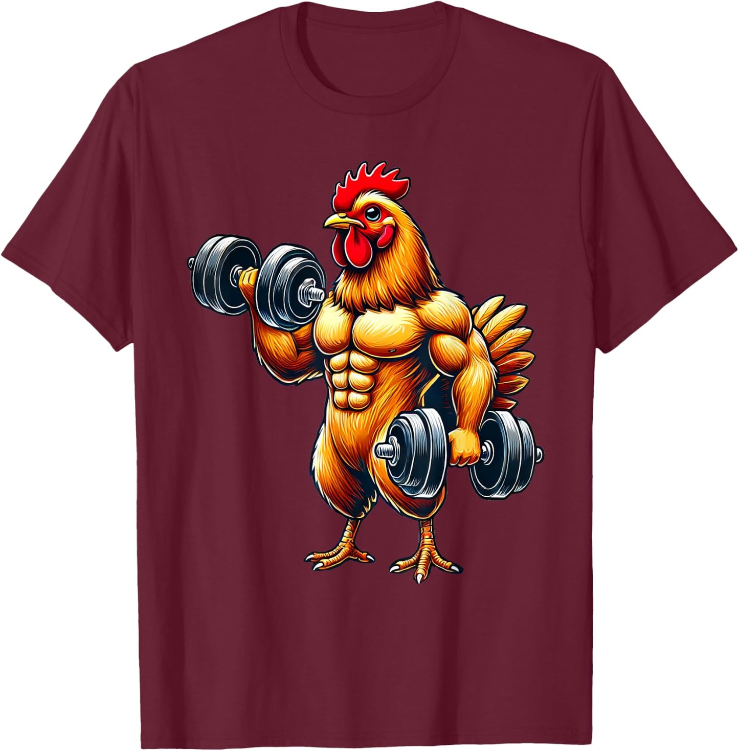 Chicken Powerlifting Weightlifting Gym Apparel -Adults & Kids Black Small Classic Fit Modern Humorous Animal-Themed T-Shirt - T-Shirt | Maroon