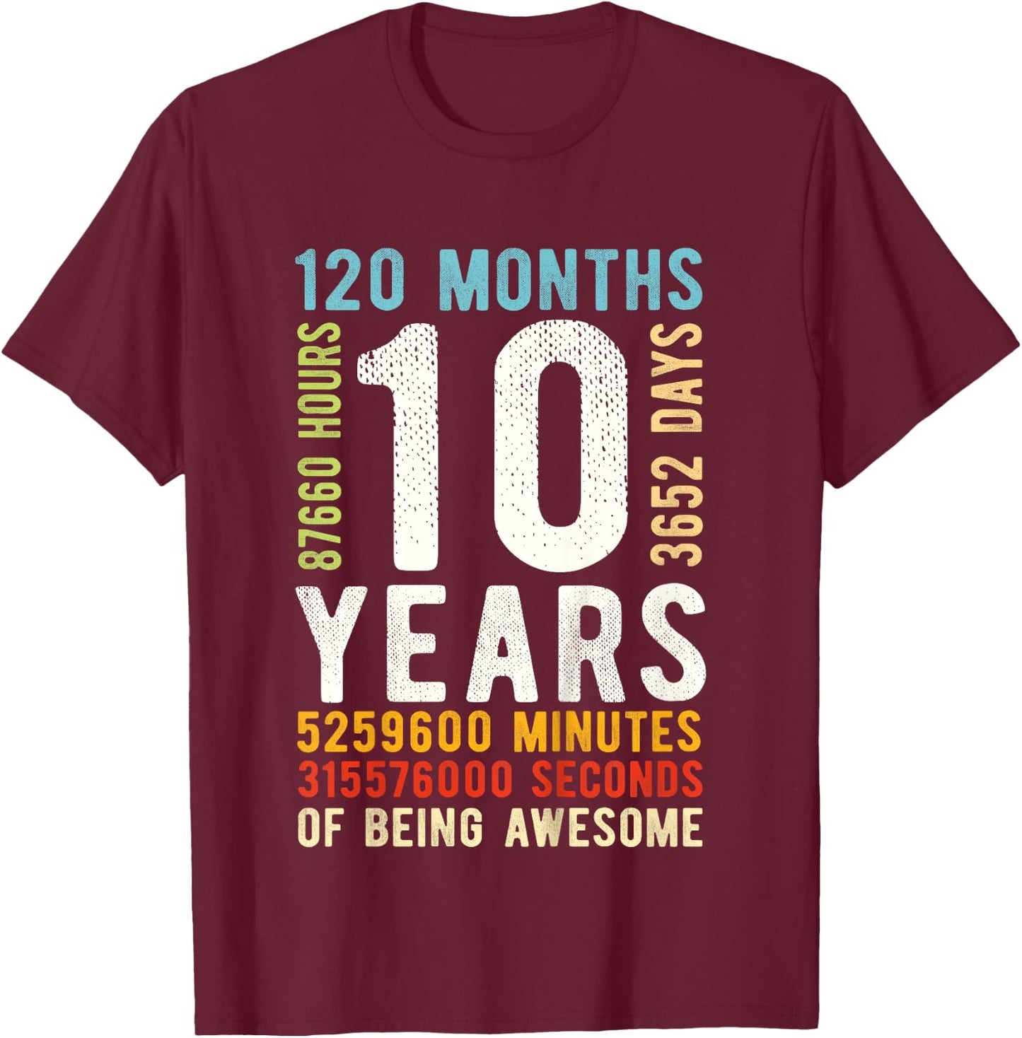 10th Birthday 10 Years Old Vintage Retro 120 Months T-Shirt - T-Shirt | Maroon
