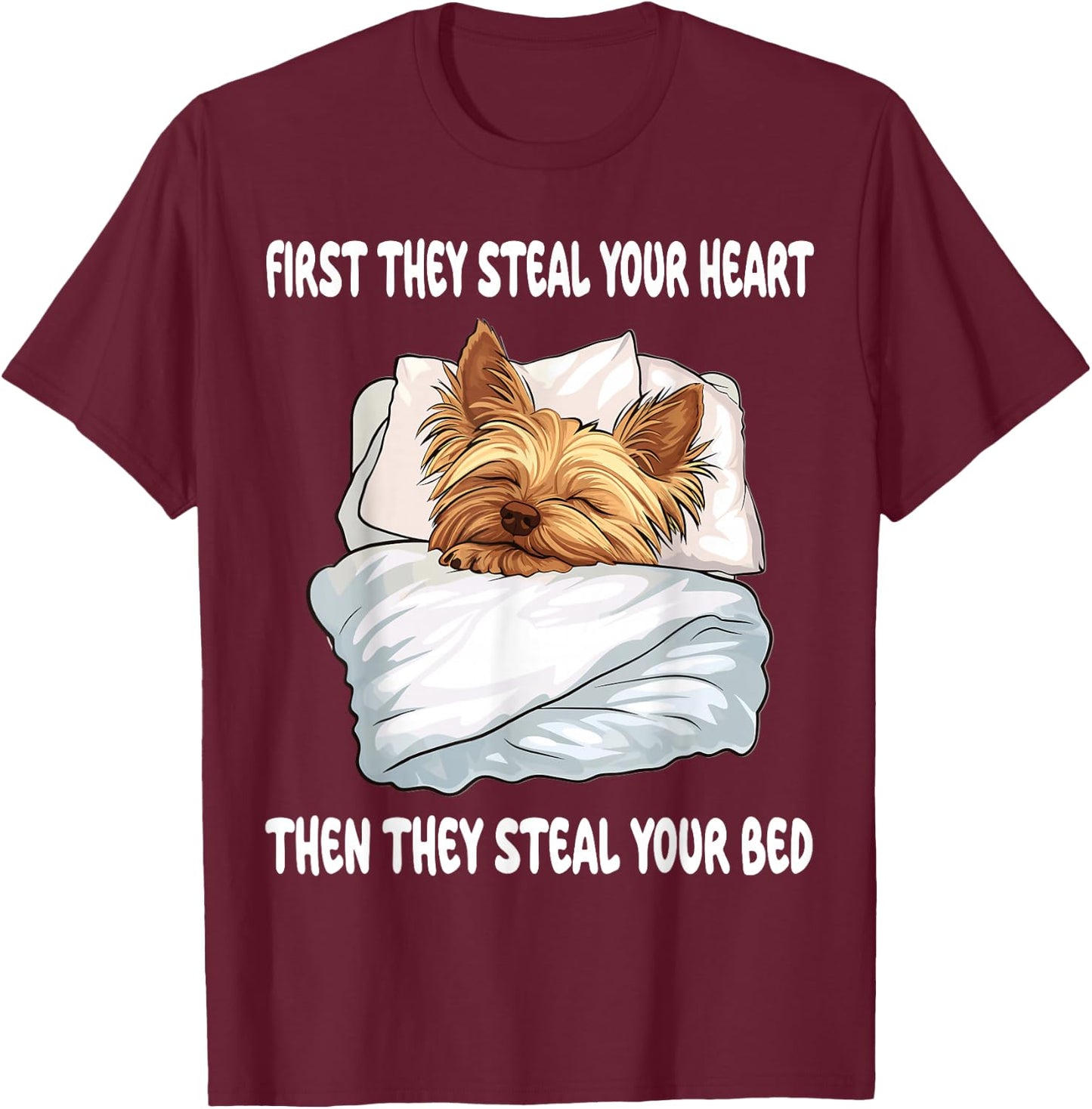 Yorkshire Terrier Yorkie Sleeping Pajamas Nightgown T-Shirt - T-Shirt | Maroon