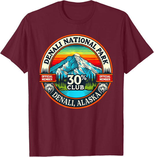 Denali 30% Club Shirt Alaska National Park Souvenir T-Shirt - T-Shirt | Maroon