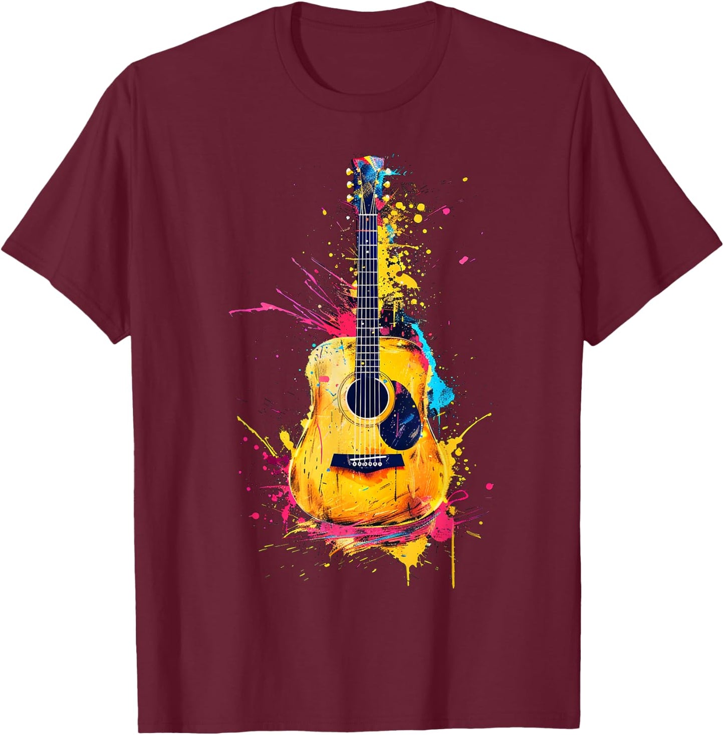 Men, Women and Kids Acoustic Guitar T-Shirt - T-Shirt | Maroon