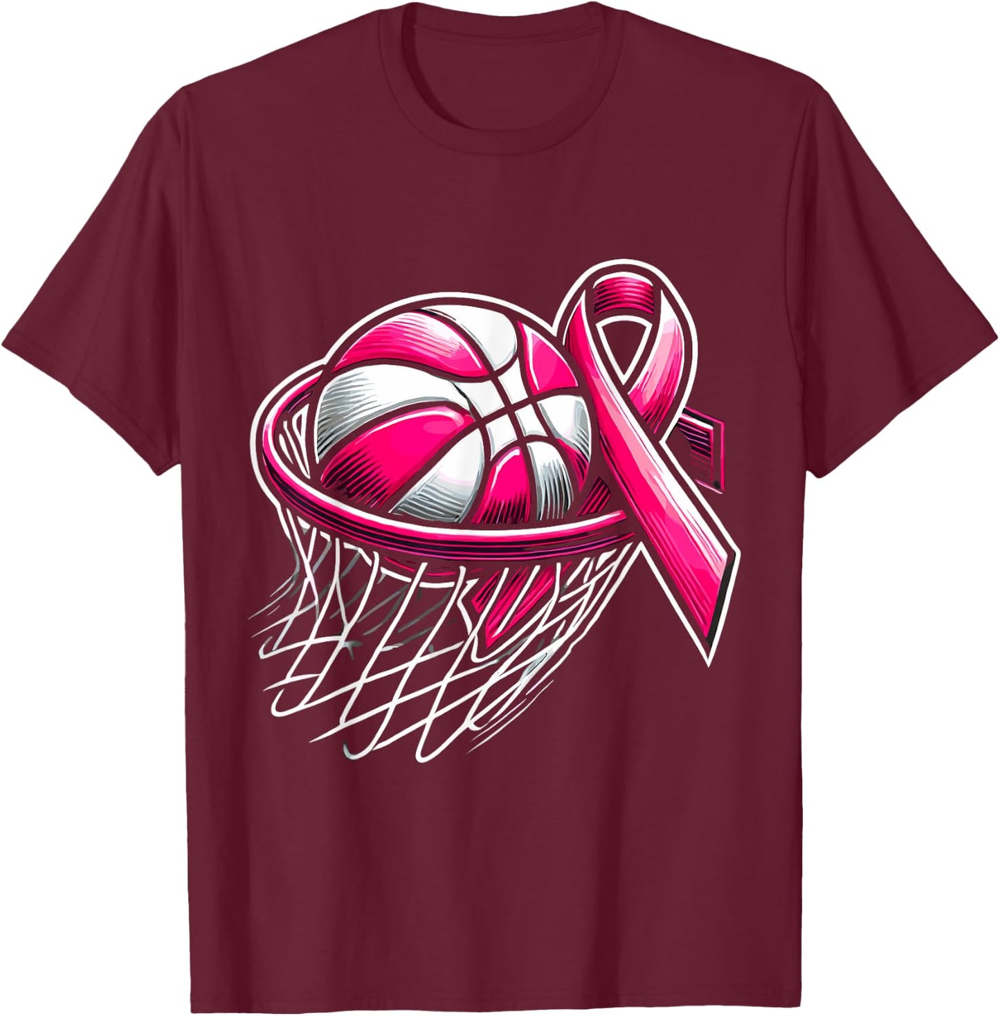 Breast Cancer Awareness Support Pink Basketball Love Coach T-Shirt - T-Shirt | Maroon