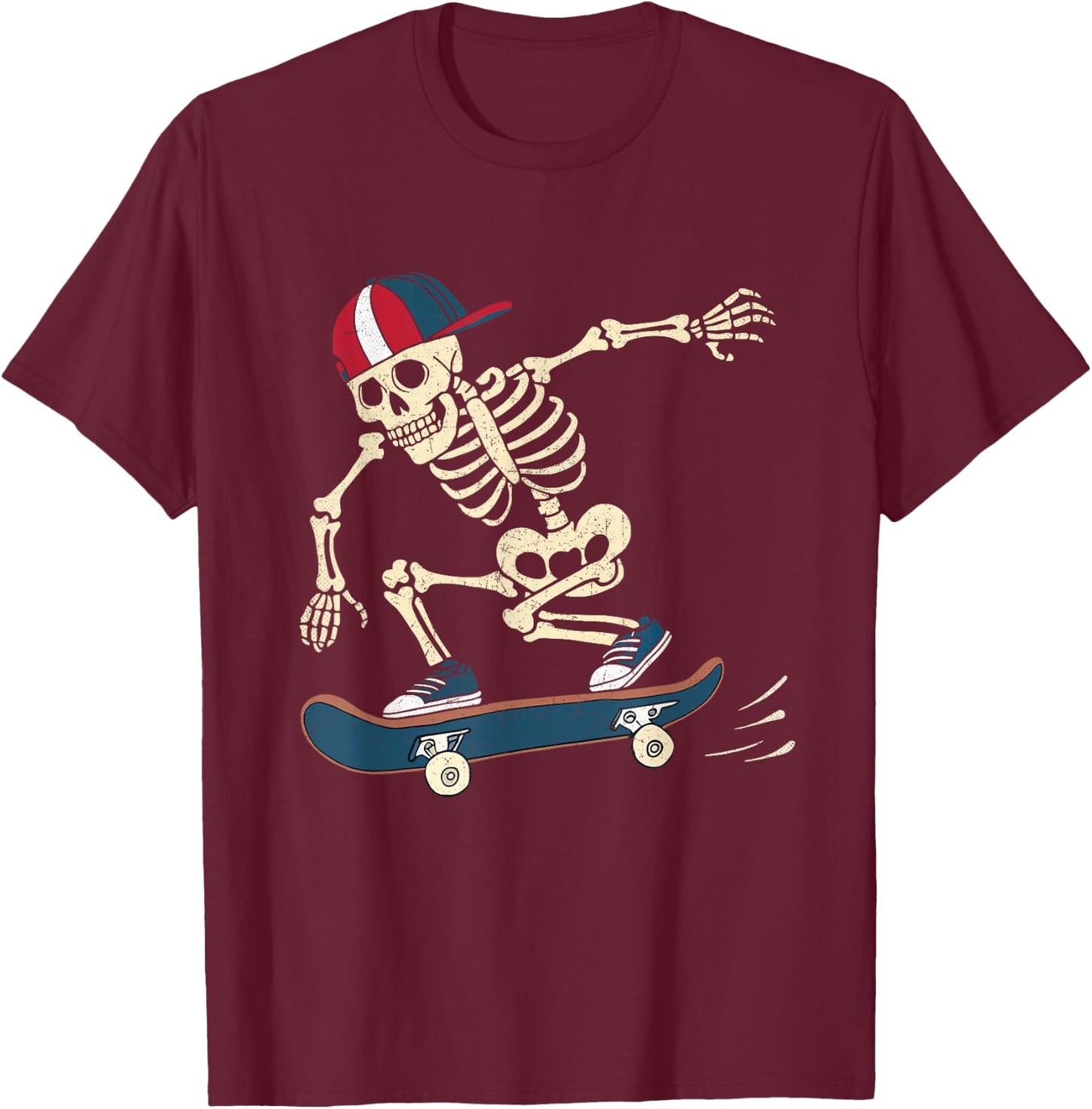 Skateboard Skeleton Halloween Skateboarding Skater Boys T-Shirt - T-Shirt | Maroon