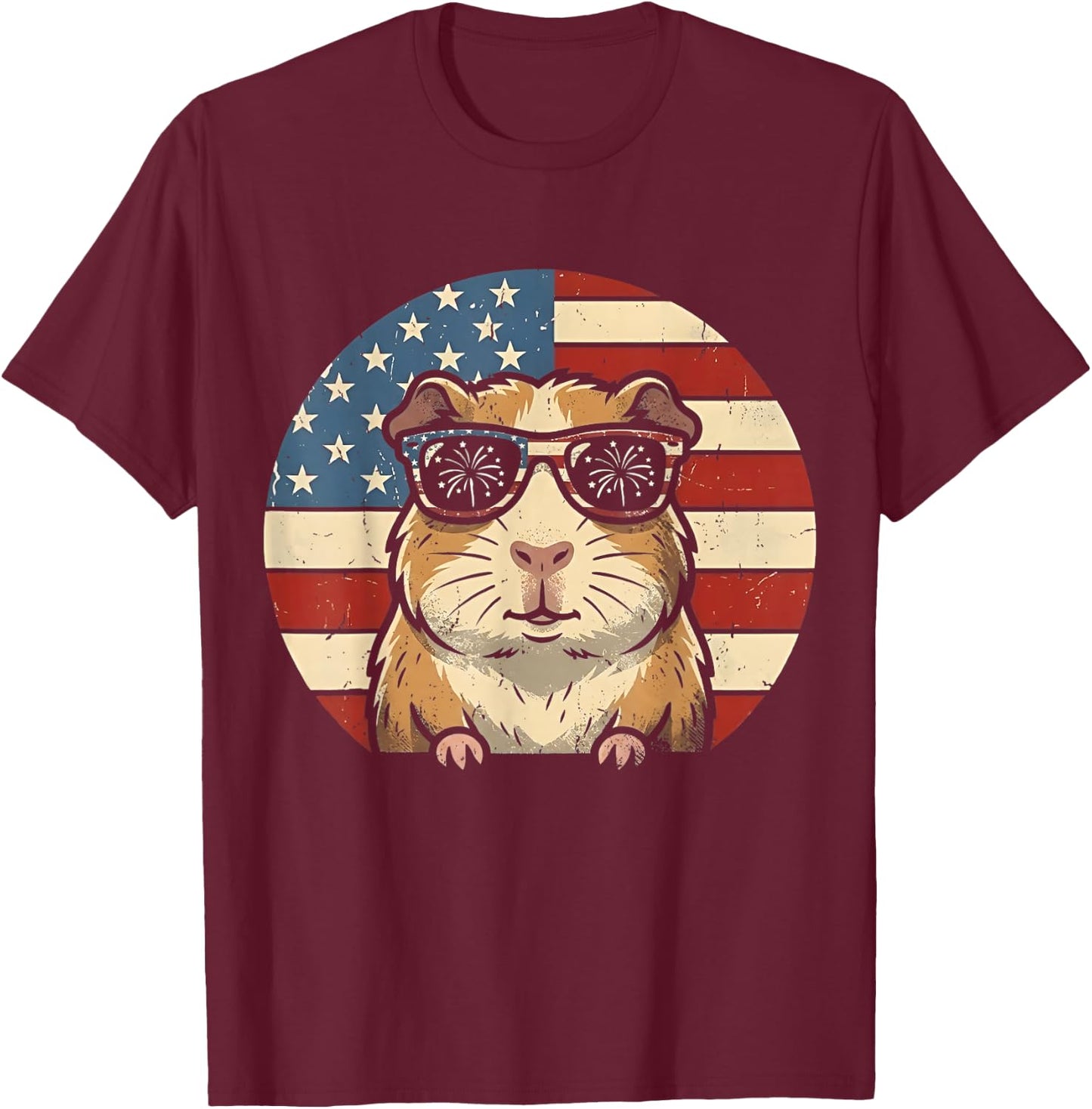 Retro Guinea Pig 4th of July America Funny Independence Day T-Shirt - T-Shirt | Maroon