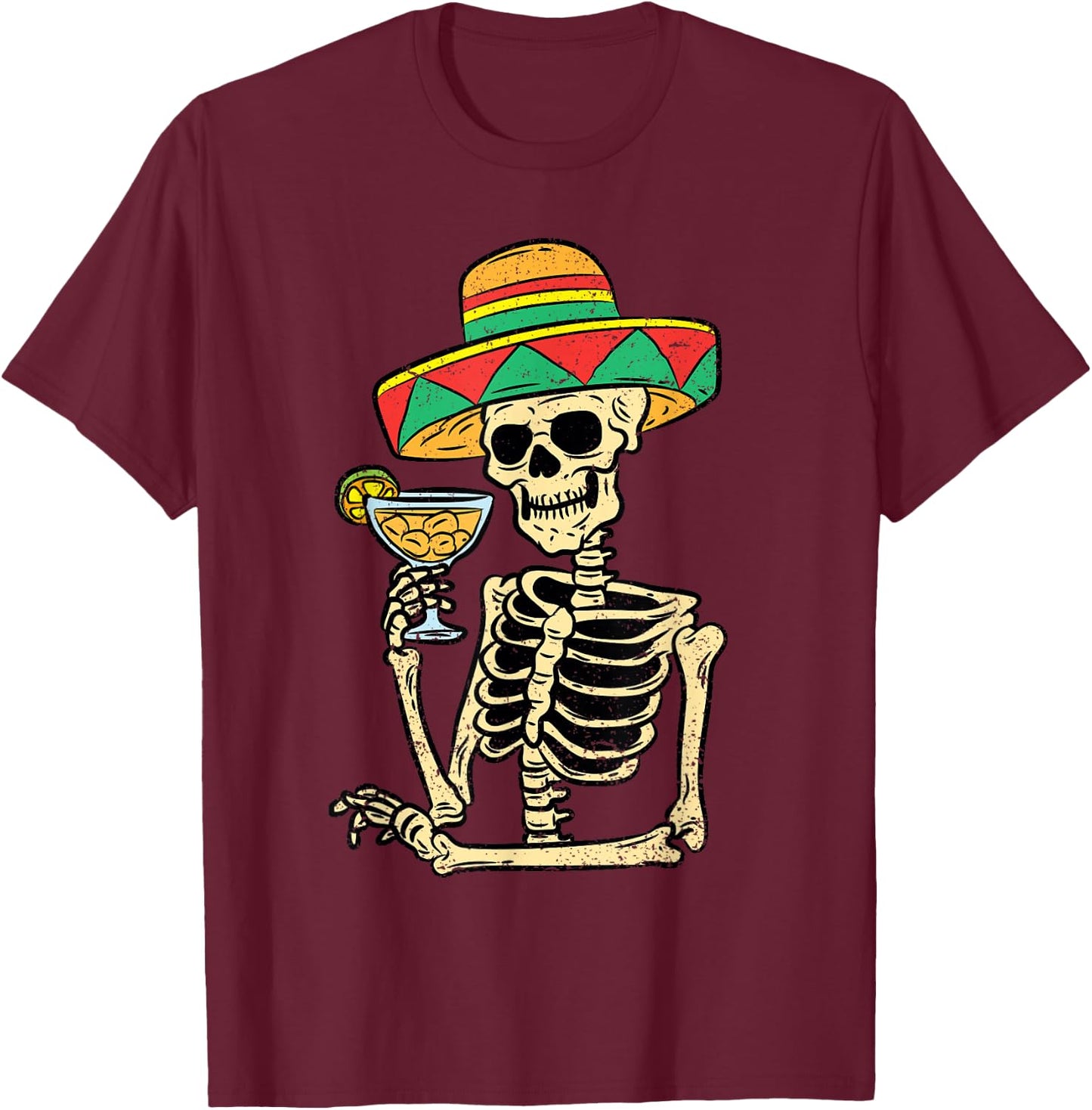 Mexican Skeleton Sombrero Cinco De Mayo Fiesta Men Women T-Shirt - T-Shirt | Maroon