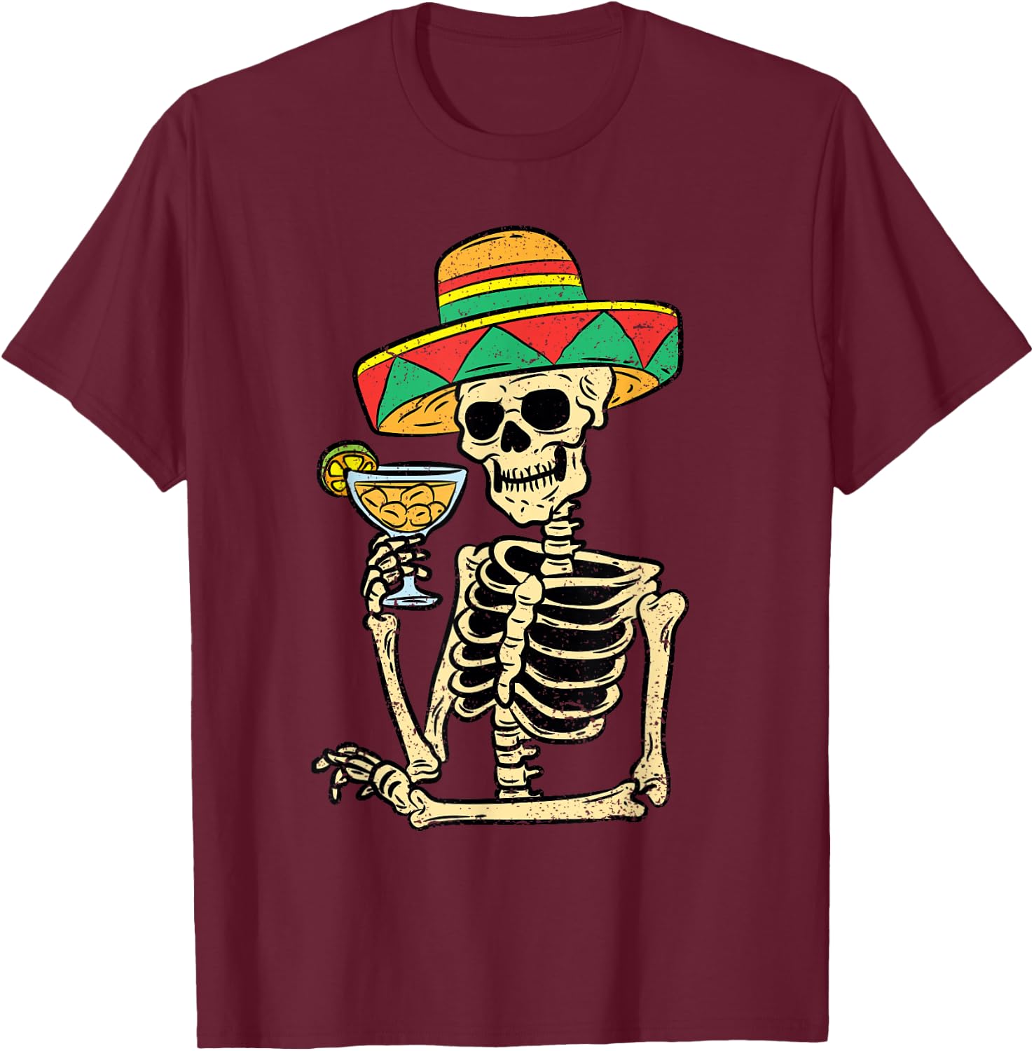 Mexican Skeleton Sombrero Cinco De Mayo Fiesta Men Women T-Shirt - T-Shirt | Maroon