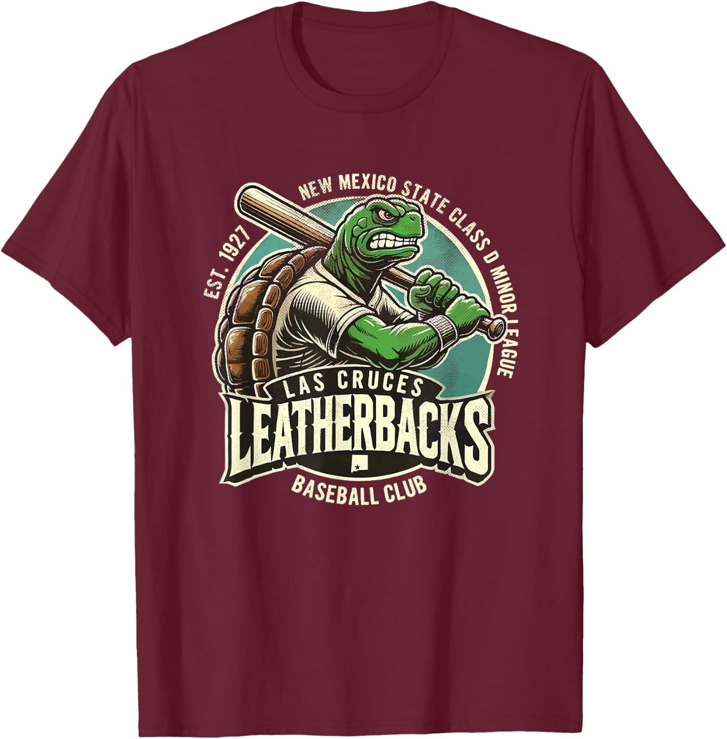 Las Cruces Leatherbacks Retro Minor League Baseball Team T-Shirt - T-Shirt | Maroon