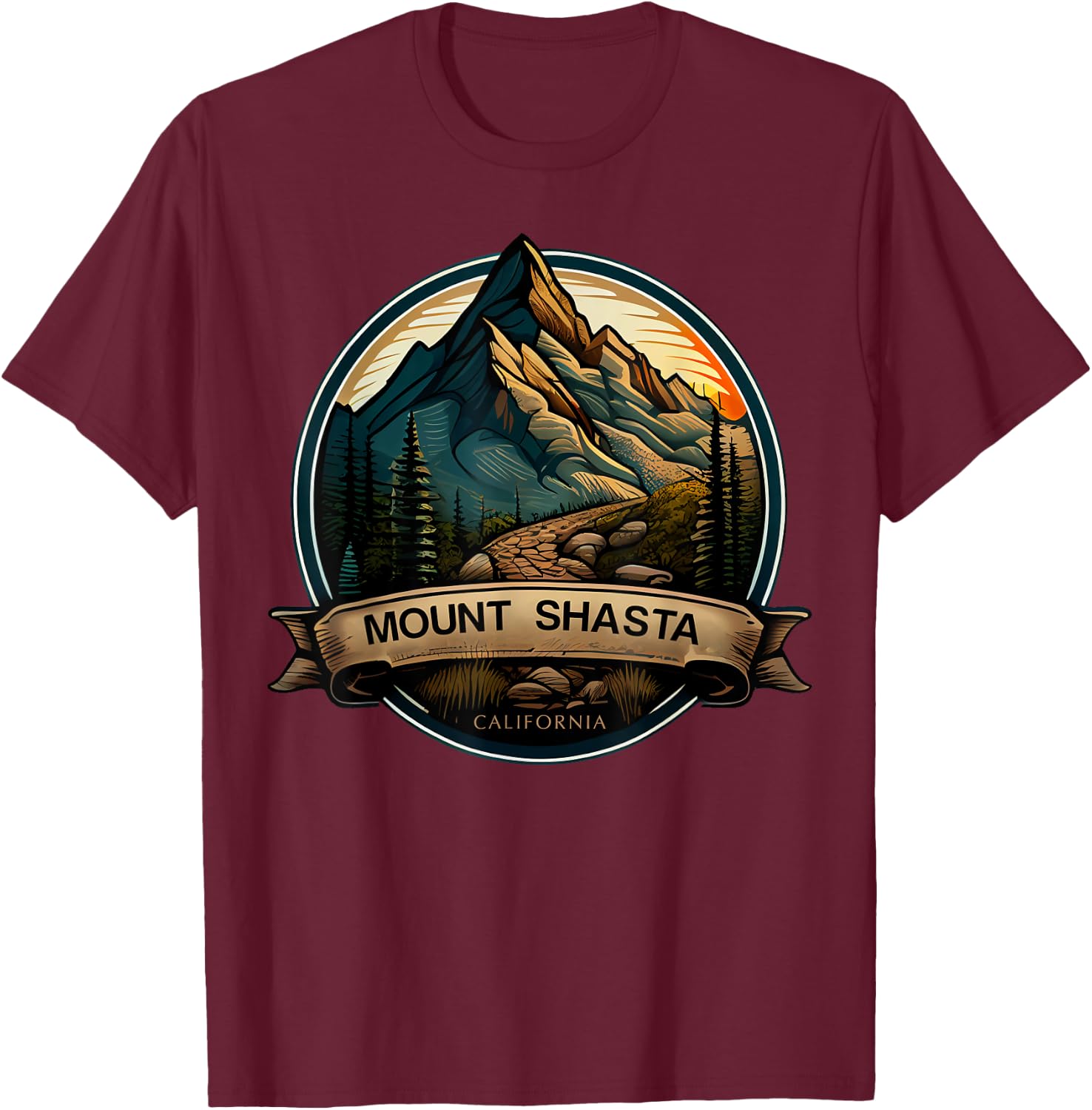Mount Shasta California Souvenir Hiking T-Shirt - T-Shirt | Maroon