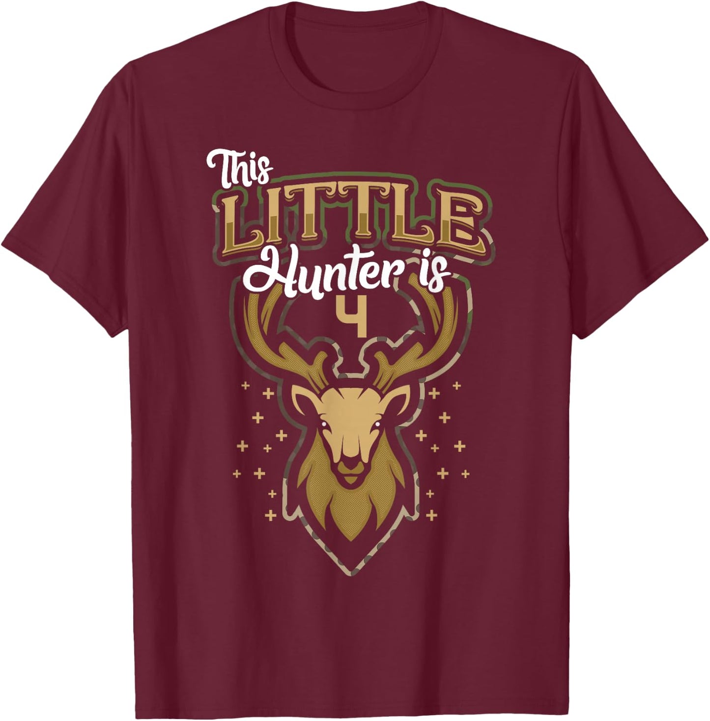4th Birthday Shirt Hunting Boy Deer Hunter Gift 4 Years Old T-Shirt - T-Shirt | Maroon