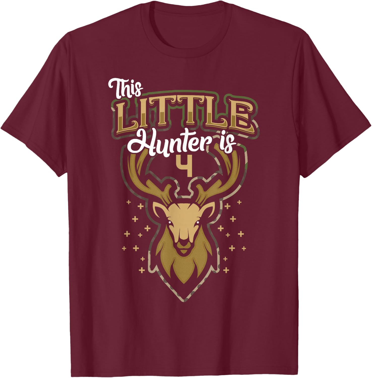 4th Birthday Shirt Hunting Boy Deer Hunter Gift 4 Years Old T-Shirt - T-Shirt | Maroon