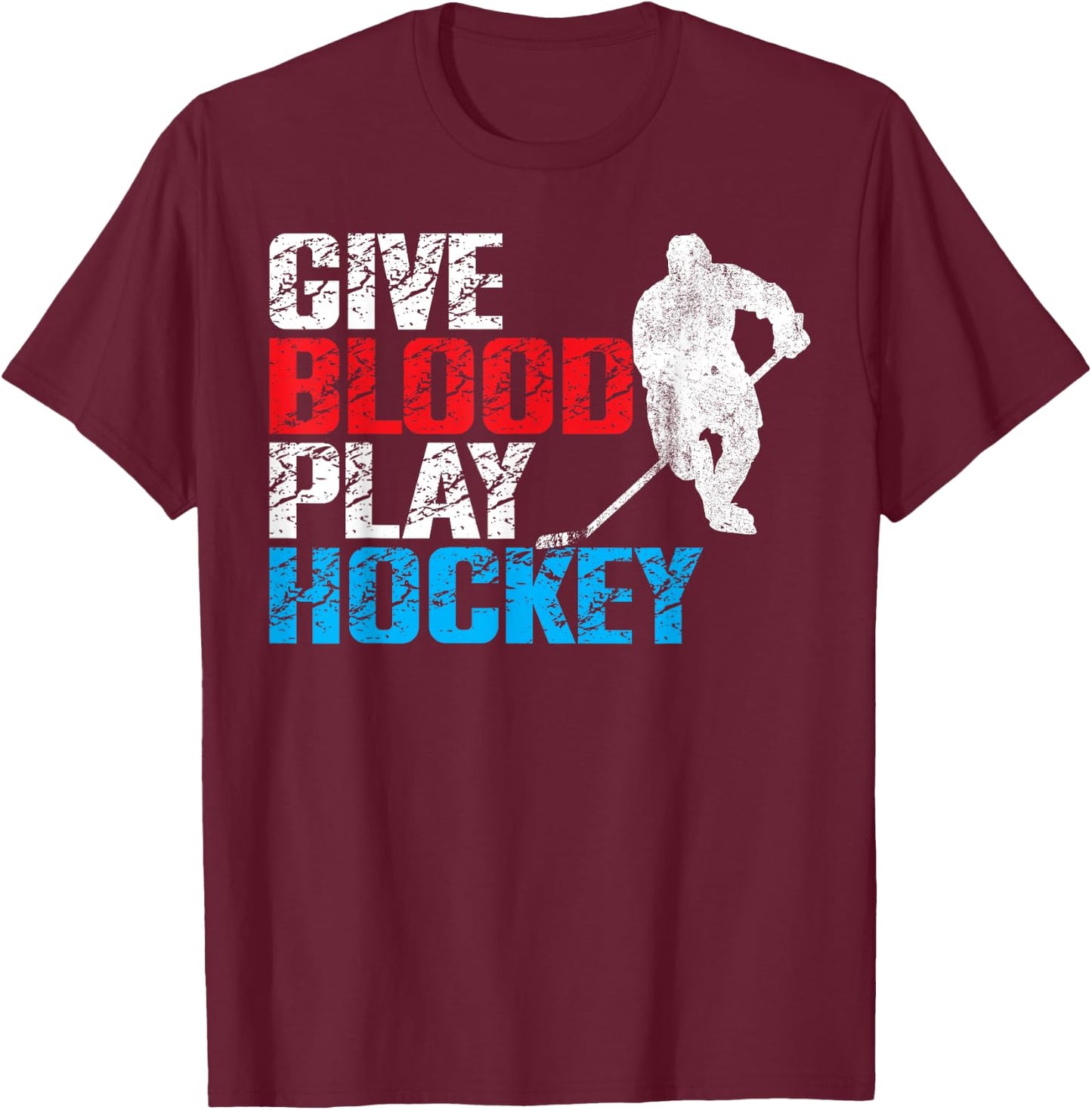 Ice Hockey Vintage Give Blood Play Hockey T-Shirt - T-Shirt | Maroon