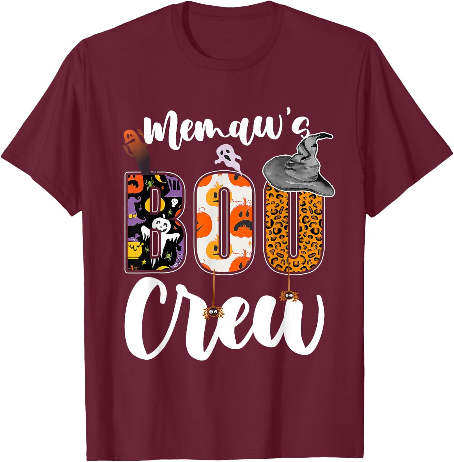 Memaw's Boo Crew Halloween Grandma Grandkids Matching T-Shirt - T-Shirt | Maroon