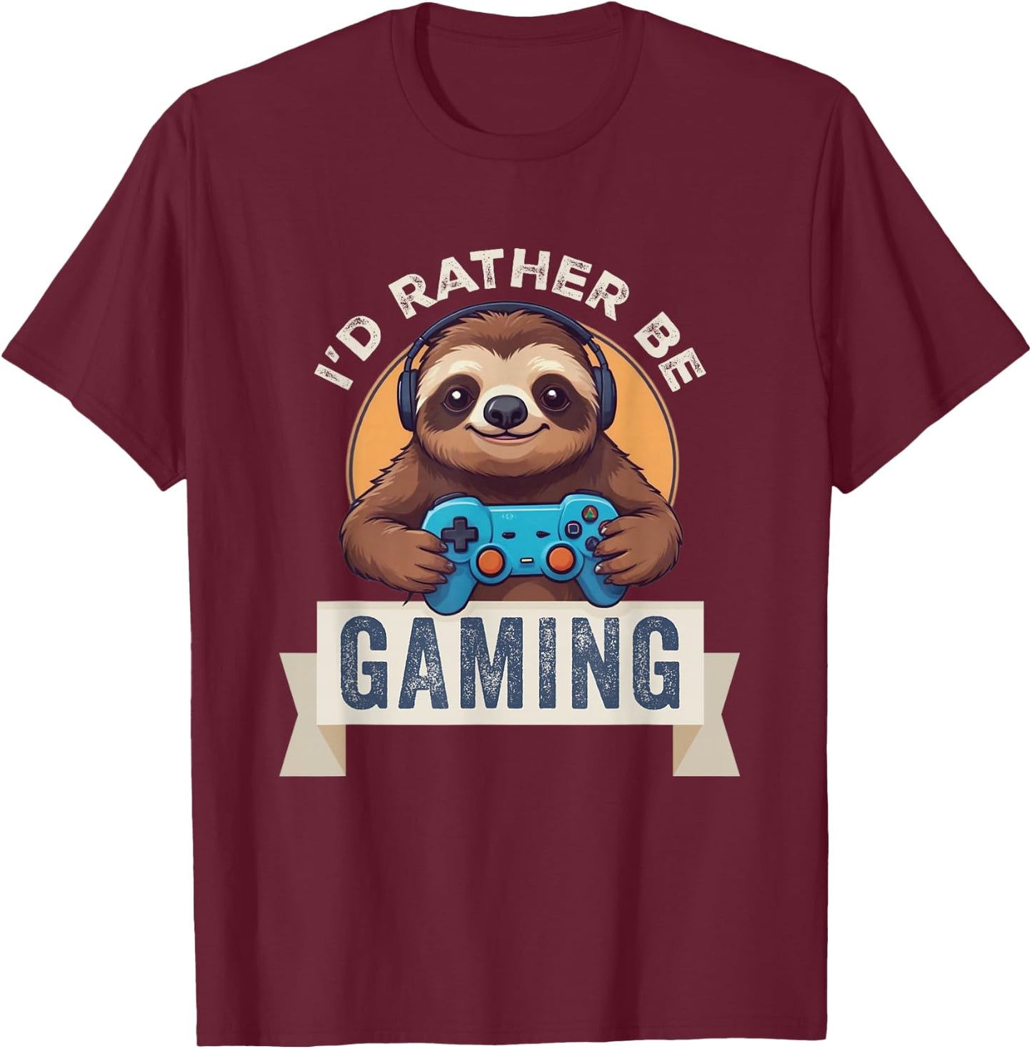 Sloth Gamer, I'd Rather Be Gaming T-Shirt - T-Shirt | Maroon