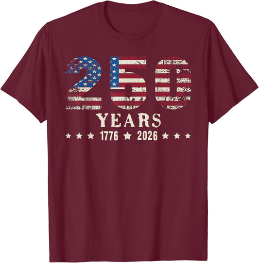 250 Years American 250th Anniversary USA Patriotic 4th July T-Shirt - T-Shirt | Maroon