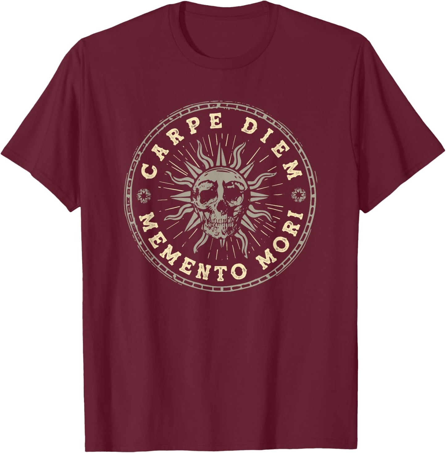 Carpe Diem Memento Mori Seize the Day Life Yin Yang T-Shirt - T-Shirt | Maroon