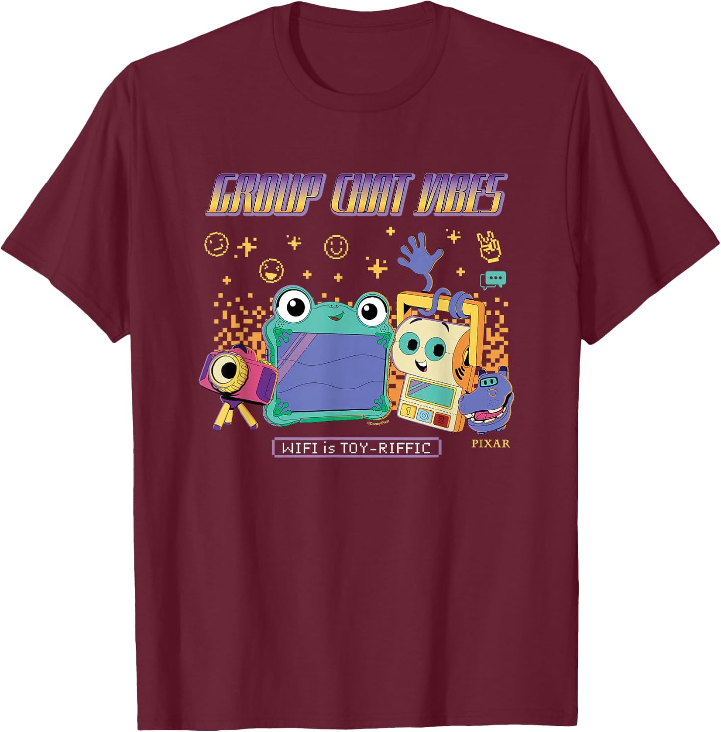 Disney Pixar Toy Story 5 Group Chat Vibes WiFi Toy-Riffic T-Shirt - T-Shirt | Maroon