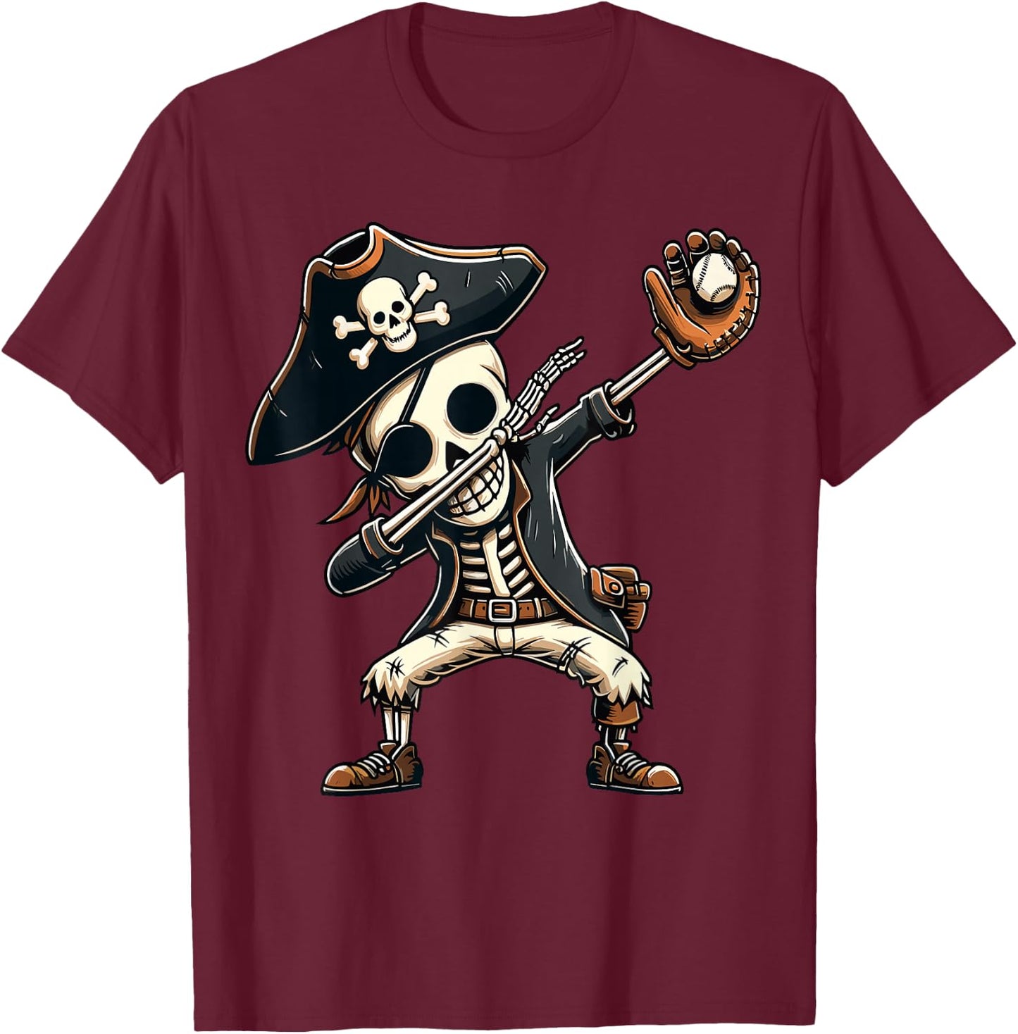 Dabbing Skeleton Pirate Baseball Kids T-Shirt - T-Shirt | Maroon