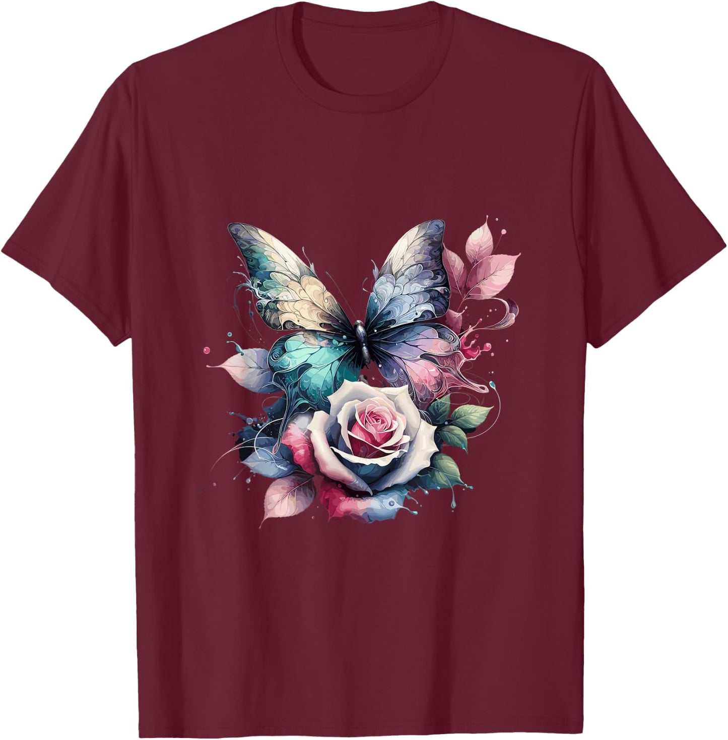 Butterfly Rose Flower Cell Phone Button Pop Up Holder T-Shirt - T-Shirt | Maroon