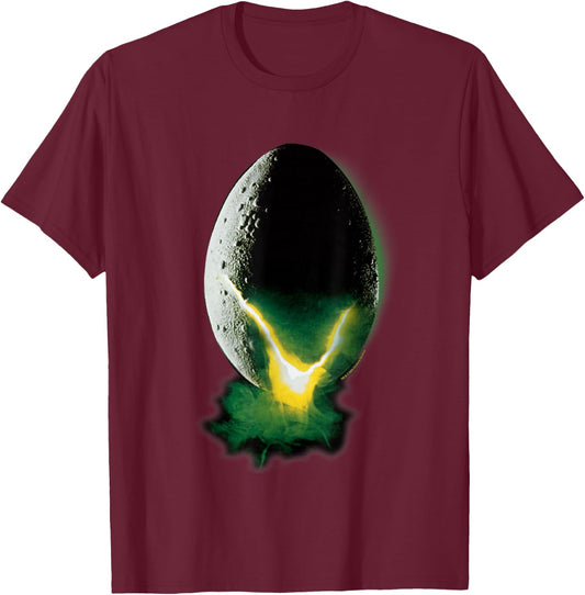 Aliens Iconic Xenomorph Egg Hatching Neon Big Chest Poster T-Shirt - T-Shirt | Maroon