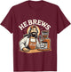 He Brews Coffee Jesus Cartoon Fun Christian Design T-Shirt - T-Shirt | Maroon
