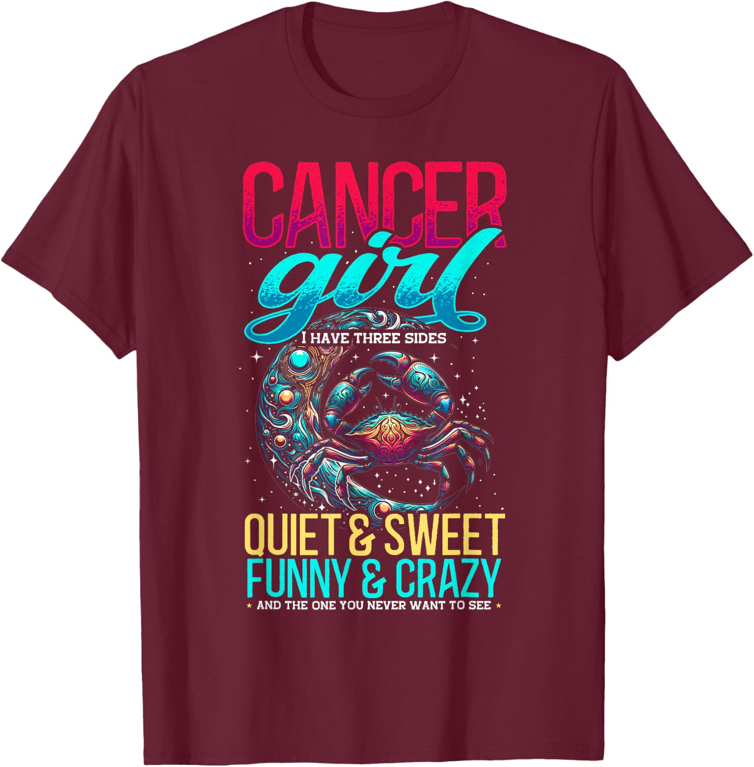 Cancer Zodiac Sign Moon Astrology Star Sign, Cancer Girl T-Shirt - T-Shirt | Maroon