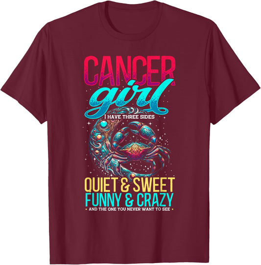 Cancer Zodiac Sign Moon Astrology Star Sign, Cancer Girl T-Shirt - T-Shirt | Maroon