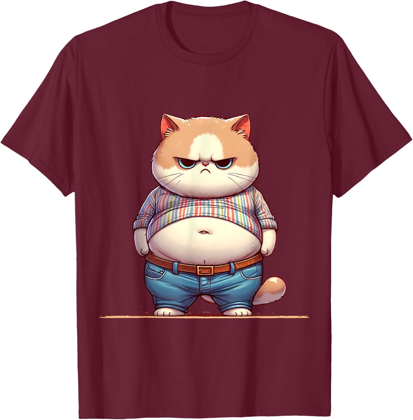 Funny Fat Cat Graphic Fat Kitten Design Chubby Cat Lover Women Girls Kids T-Shirt - T-Shirt | Maroon