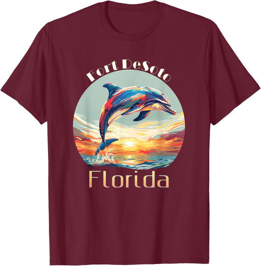 Fort DeSoto Florida Summer Vacation Beach Dolphin T-Shirt - T-Shirt | Maroon