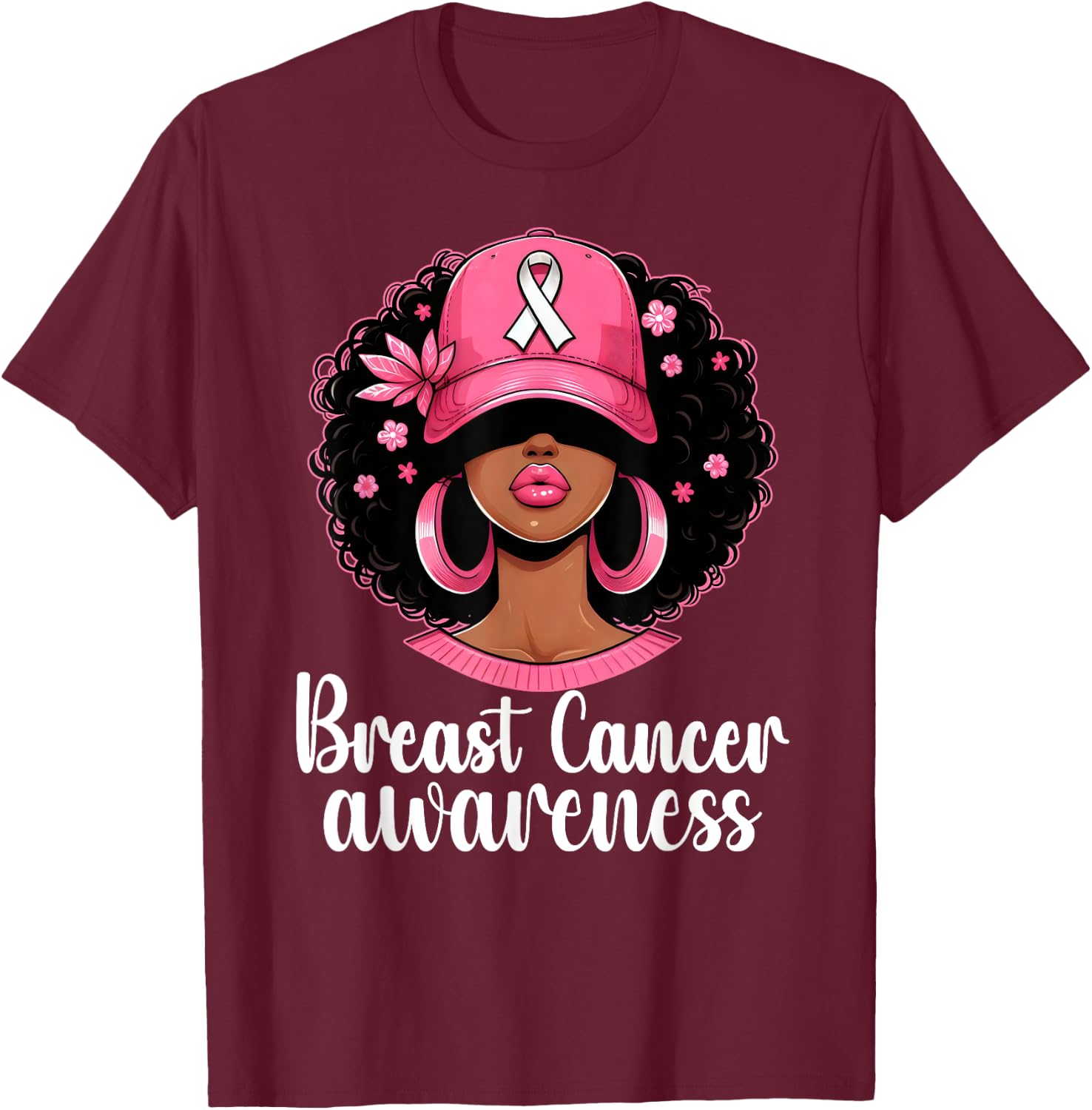 In October We Wear Pink Black Woman Breast Cancer Awareness T-Shirt - T-Shirt | Maroon