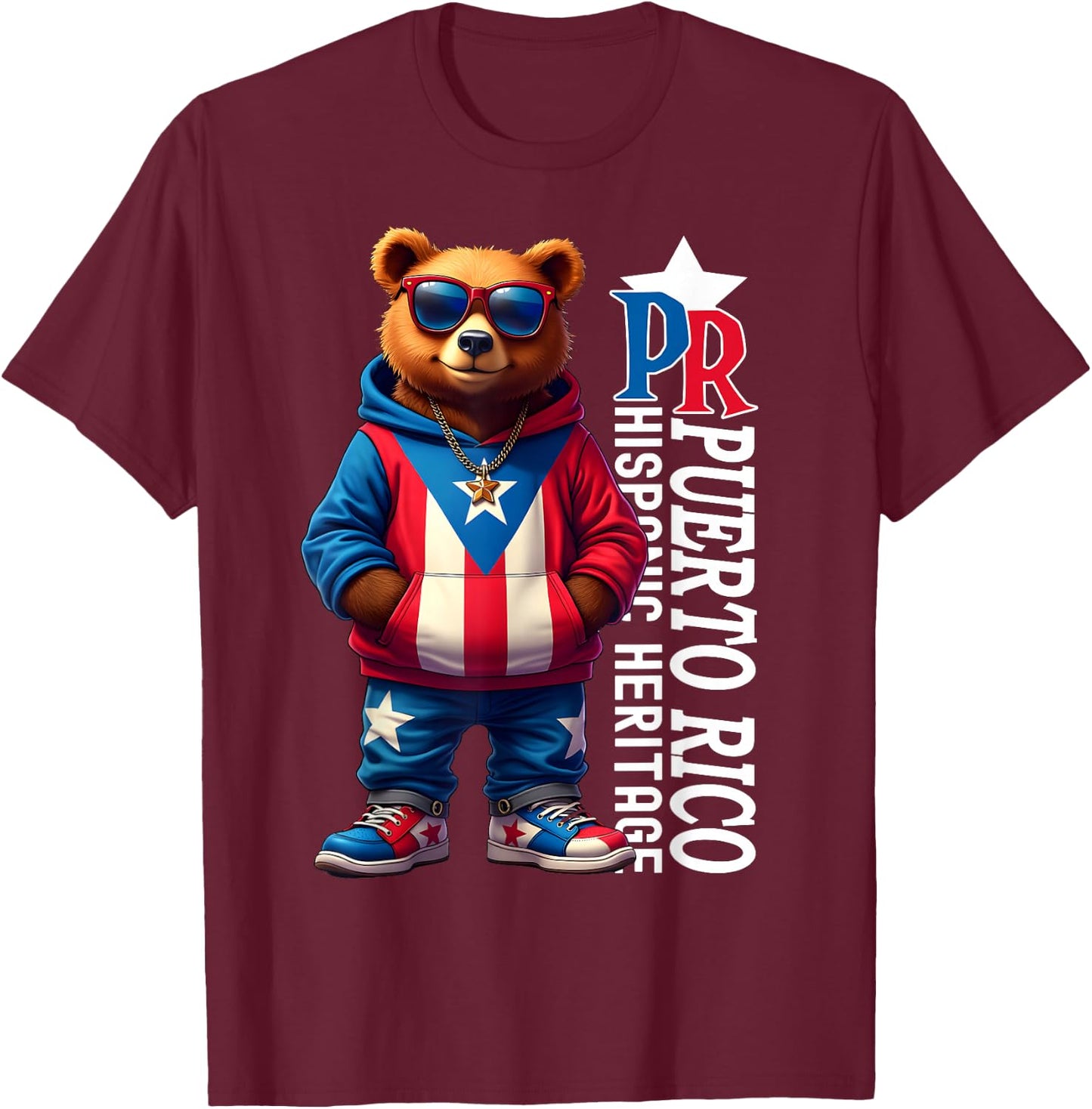 Funny Puerto Rico Flag Cute Teddy Bear Boricua Puerto Rican T-Shirt - T-Shirt | Maroon