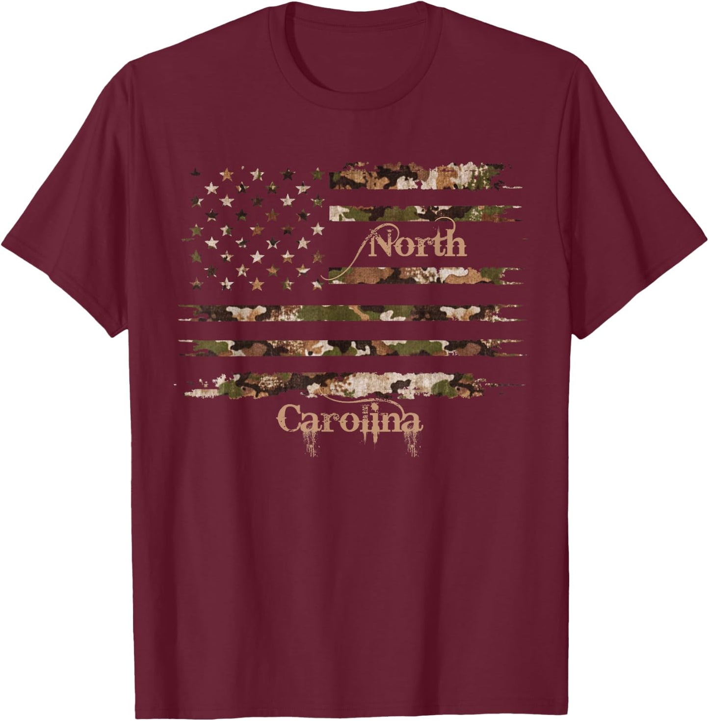 North Carolina USA Desert Camo Distressed American Flag T-Shirt - T-Shirt | Maroon