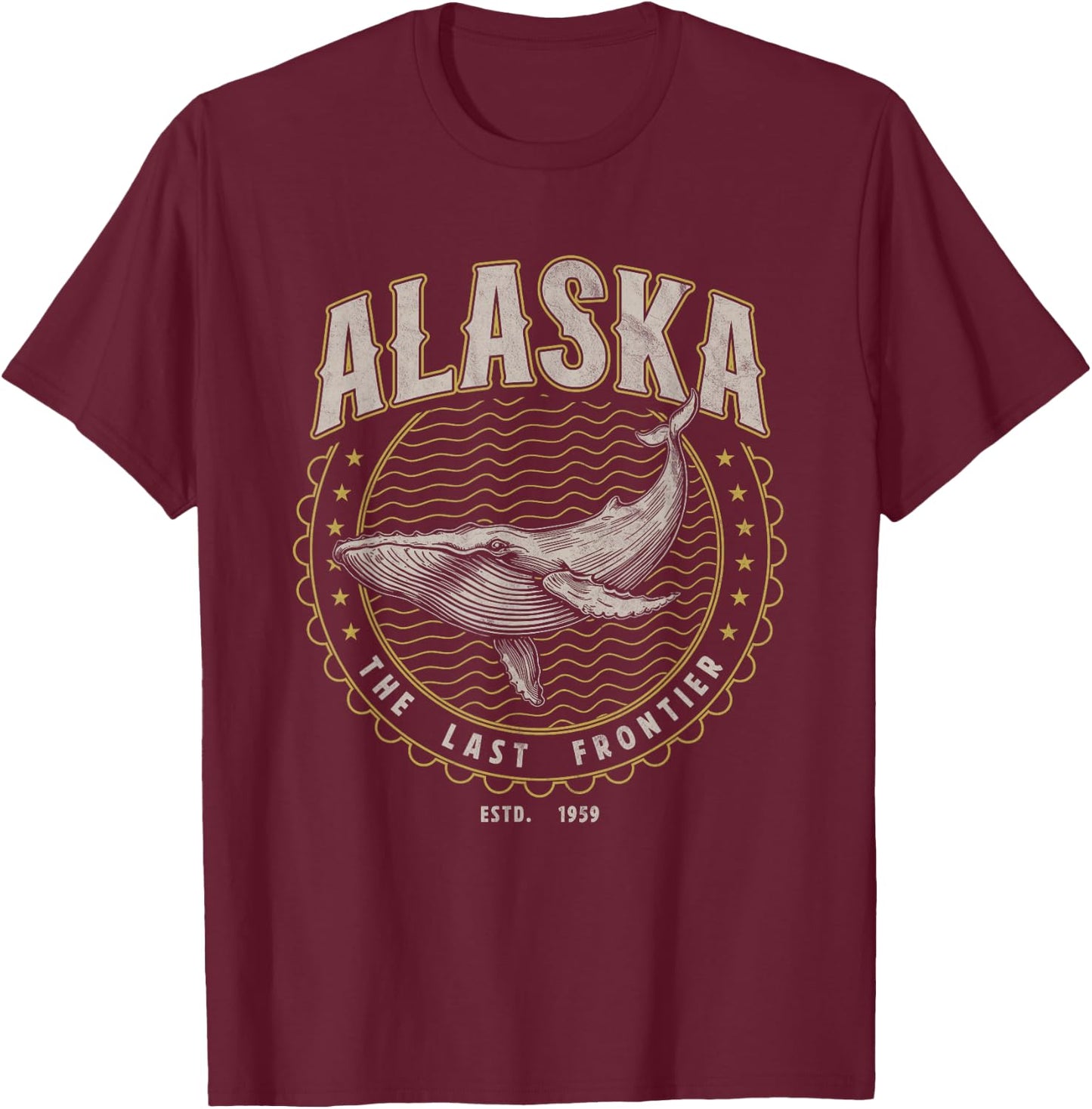 Alaska Last Frontier Whale USA Vintage T-Shirt - T-Shirt | Maroon