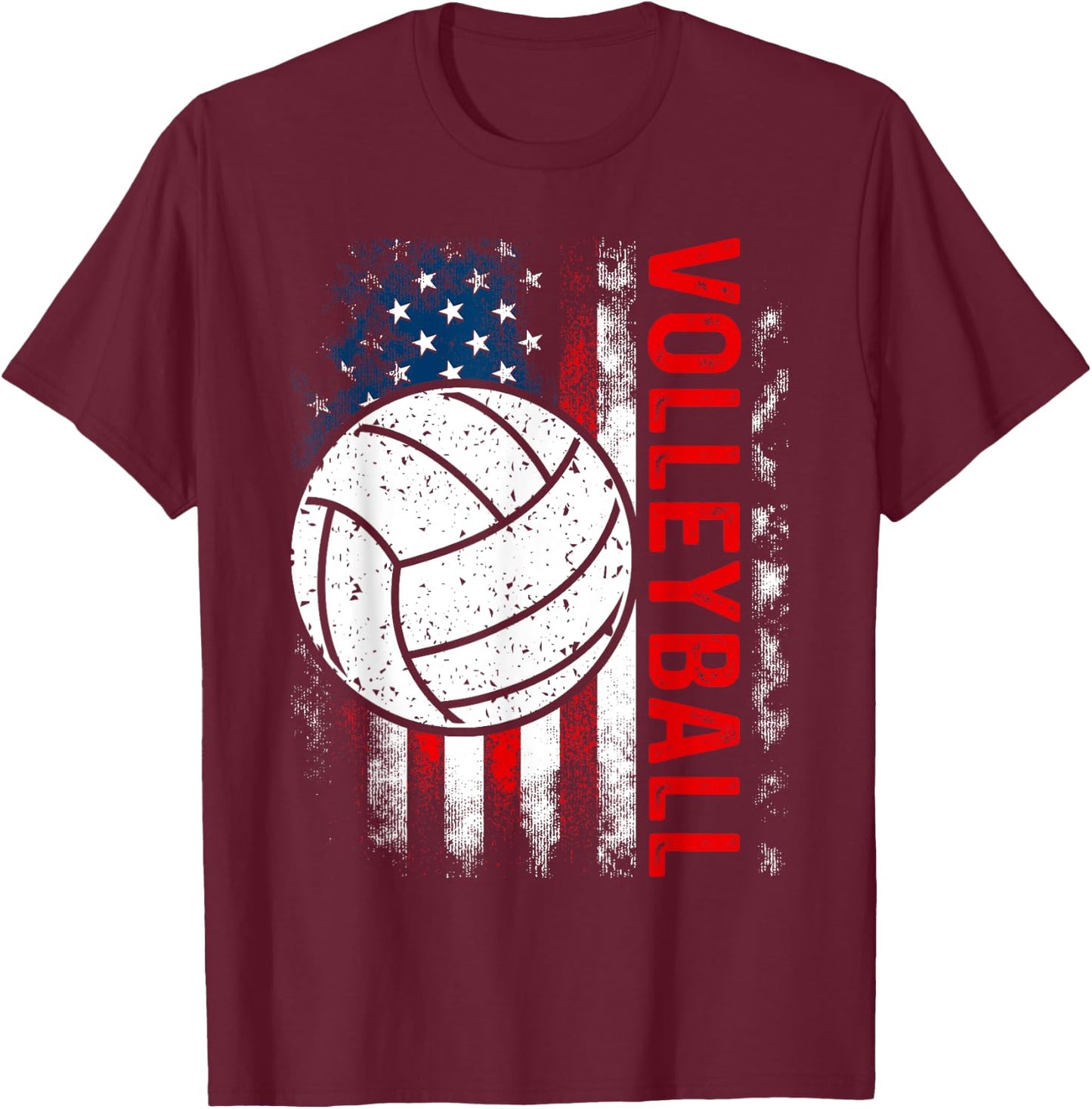 Distressed American Flag Volleyball Patriotic 4th Of July T-Shirt - T-Shirt | Maroon