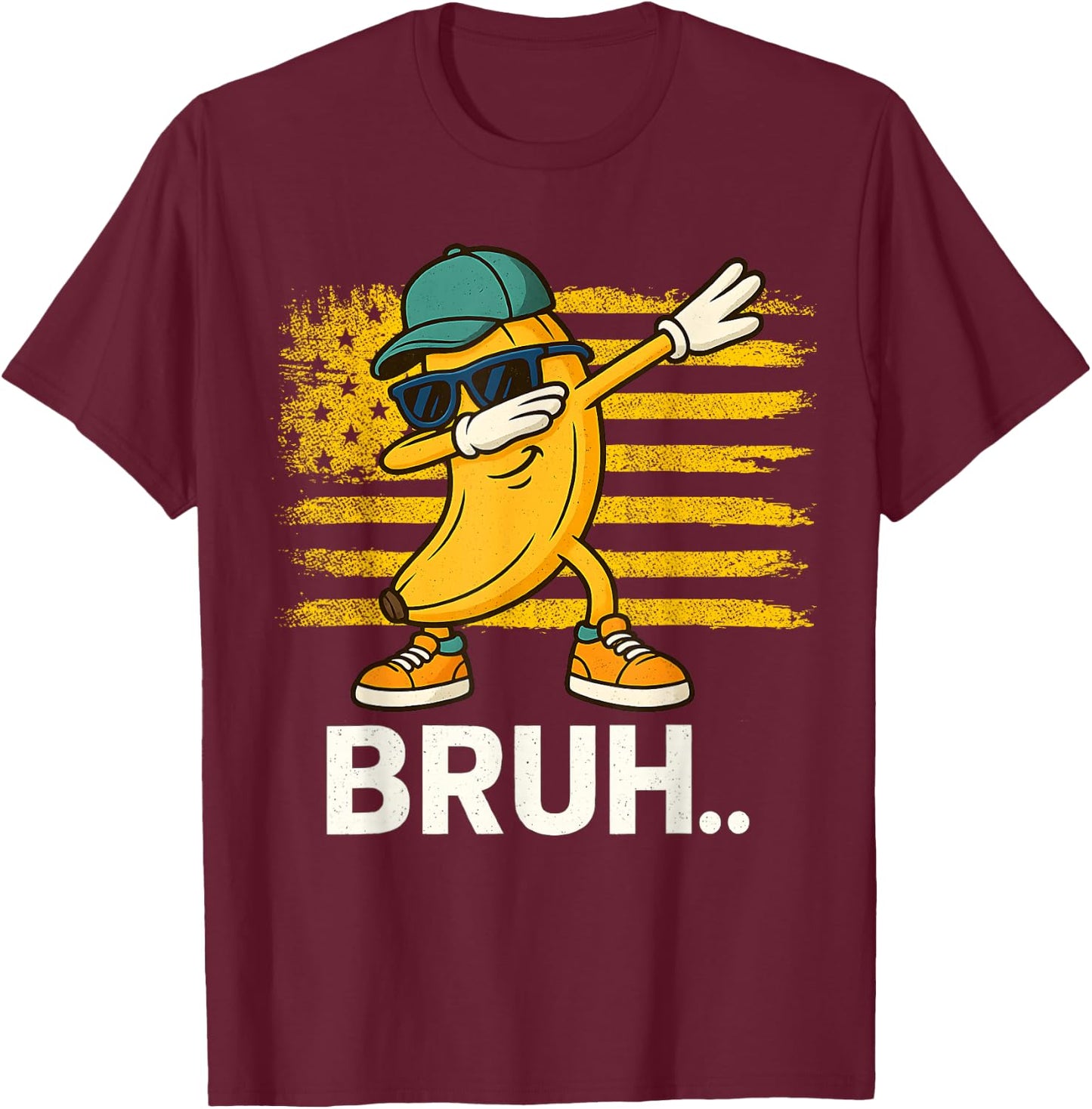 Cool Dabbing Banana Bruh American Flag Teen Boys T-Shirt - T-Shirt | Maroon