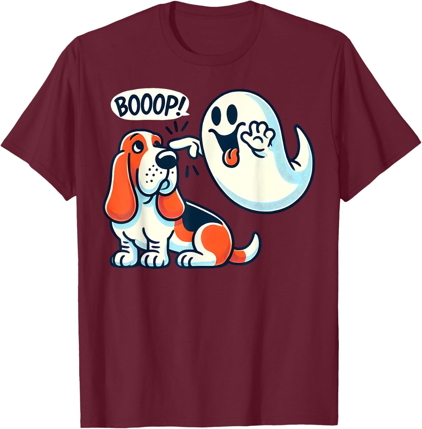 Funny Halloween Ghost Basset Hound Boop Easy Lazy Costume T-Shirt - T-Shirt | Maroon
