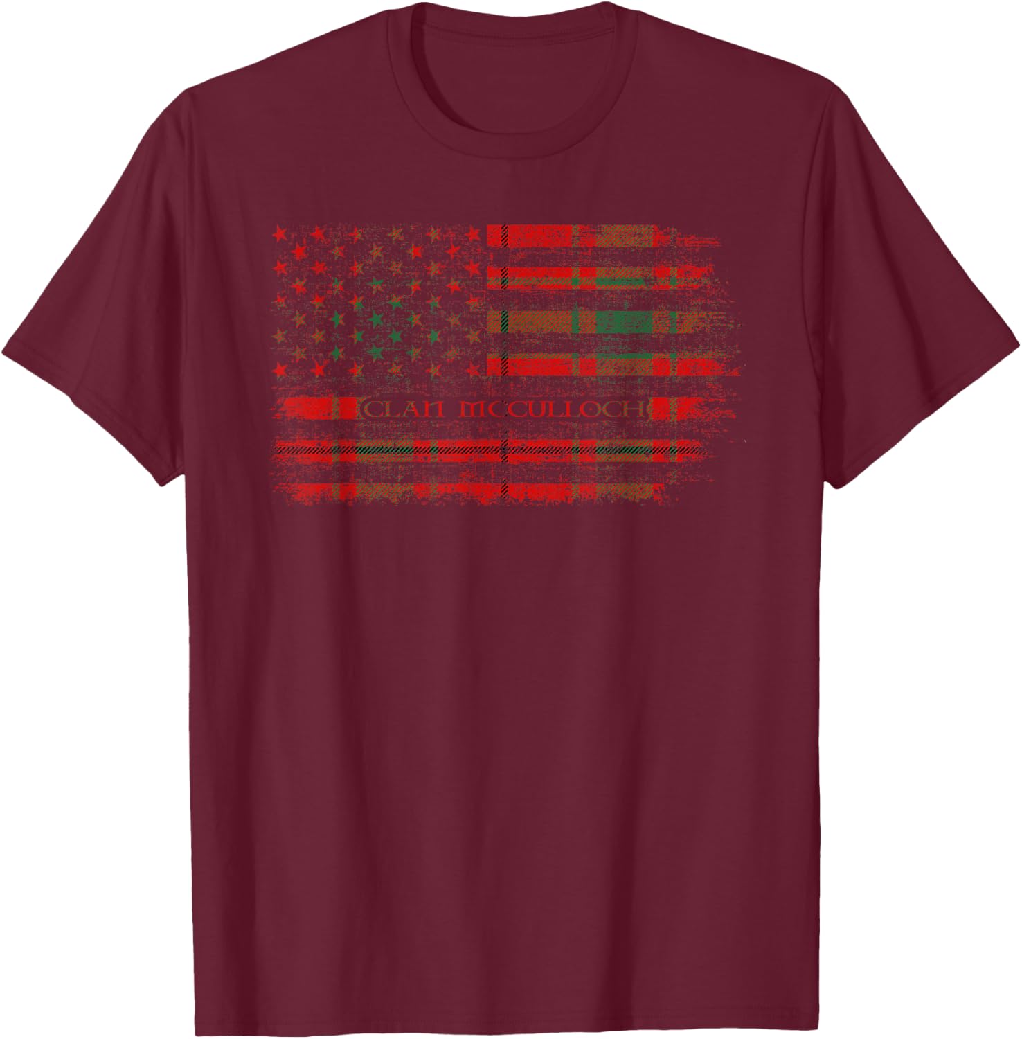 Clan McCulloch Scottish tartan US flag kilt Scotland T-Shirt - T-Shirt | Maroon